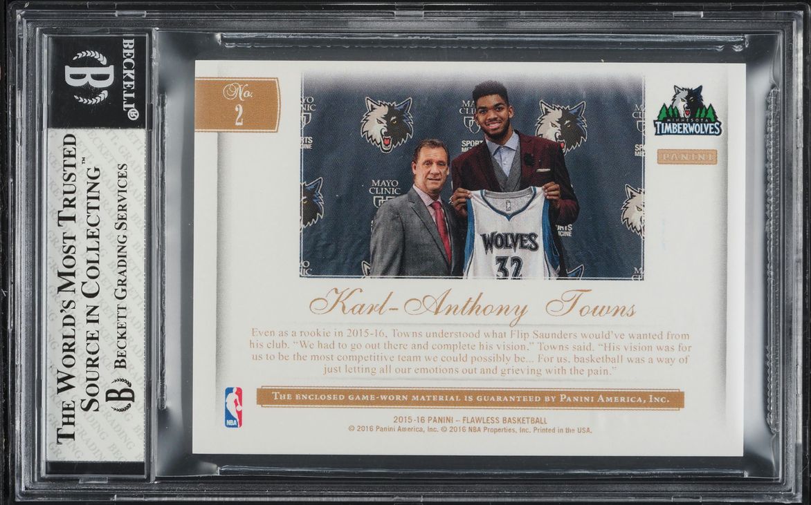 2015 Panini Flawless Flip Saunders Tribute Karl-Anthony Towns ROOKIE 1/1 BGS 8