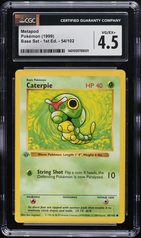 1999 Pokemon Base Set Shadowless 1st Edition Caterpie #45 CGC 4.5 VGEX+