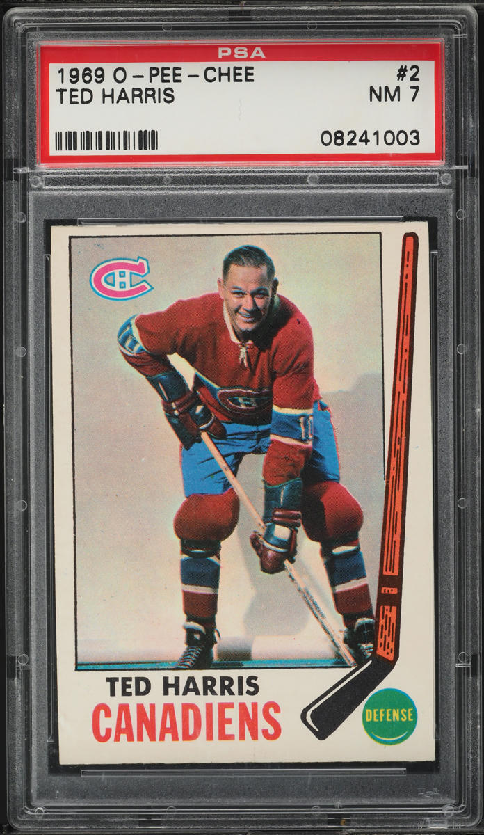 1969 O-Pee-Chee Hockey Ted Harris #2 PSA 7 NRMT