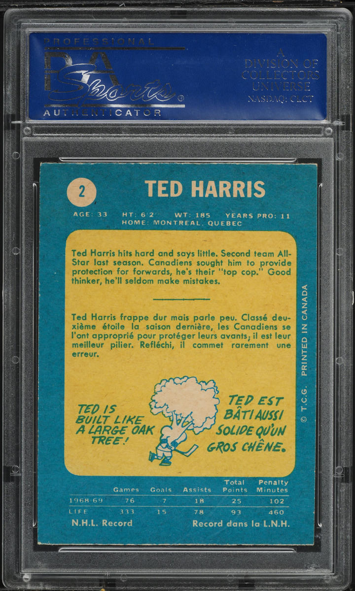 1969 O-Pee-Chee Hockey Ted Harris #2 PSA 7 NRMT