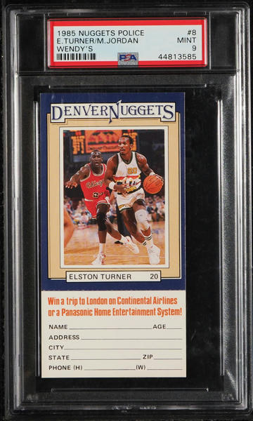 1985 Nuggets Police Wendy's Elston Turner Michael Jordan ROOKIE #8 PSA 9 MINT