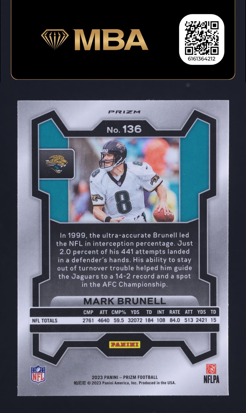 2023 Panini Prizm Neon Green Pulsar Mark Brunell #136 MBA AUTH
