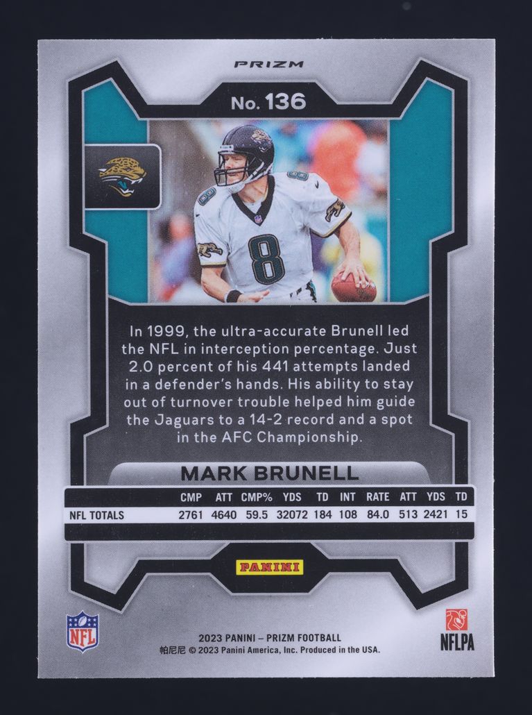 2023 Panini Prizm Neon Green Pulsar Mark Brunell #136 MBA AUTH
