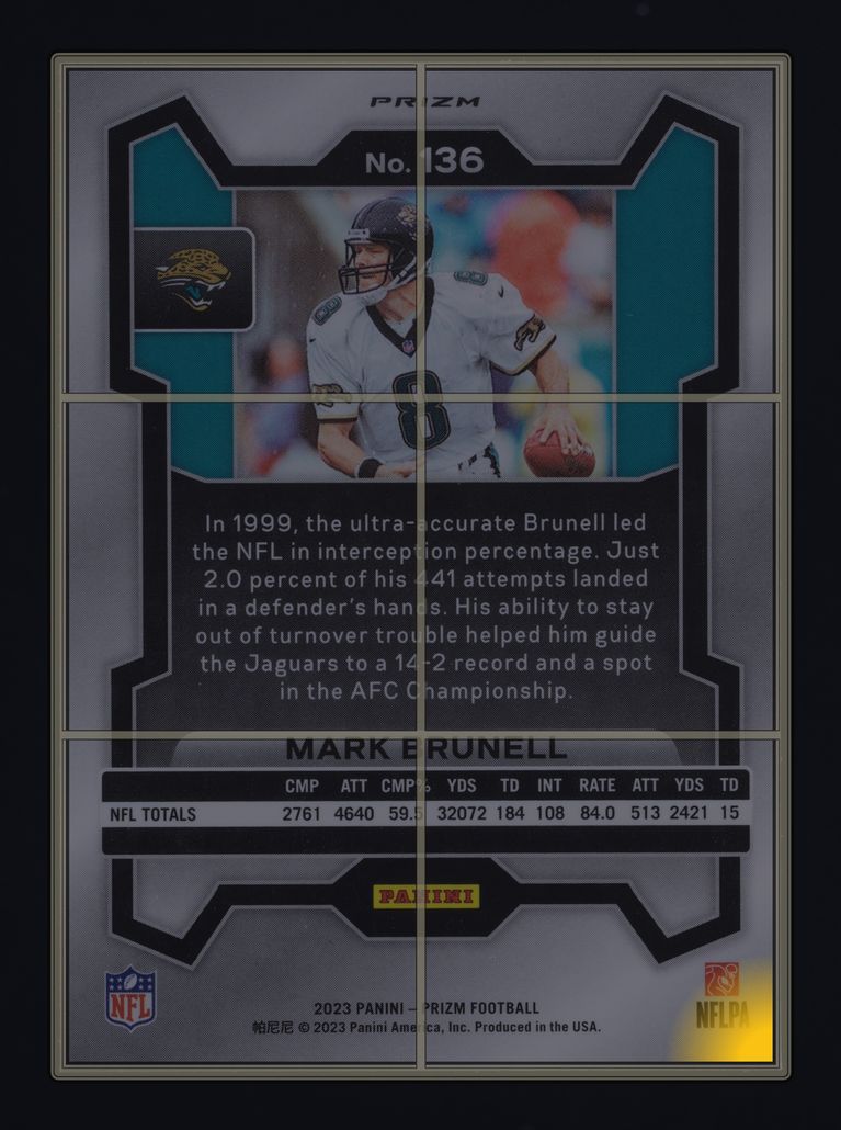 2023 Panini Prizm Neon Green Pulsar Mark Brunell #136 MBA AUTH