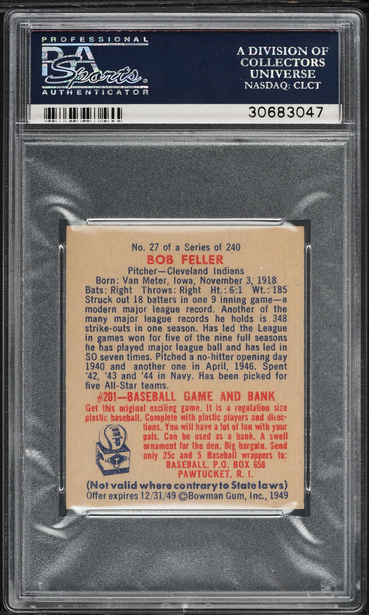 1949 Bowman Bob Feller #27 PSA 9 MINT