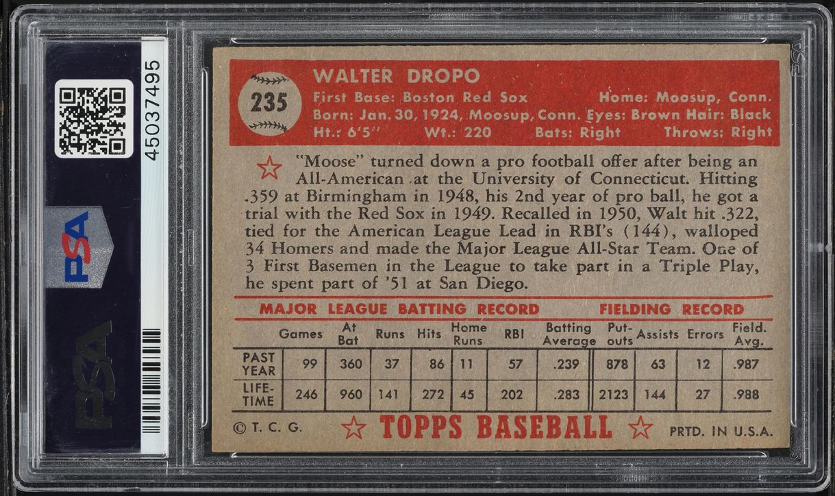 1952 Topps Walt Dropo #235 PSA 8 NM-MT
