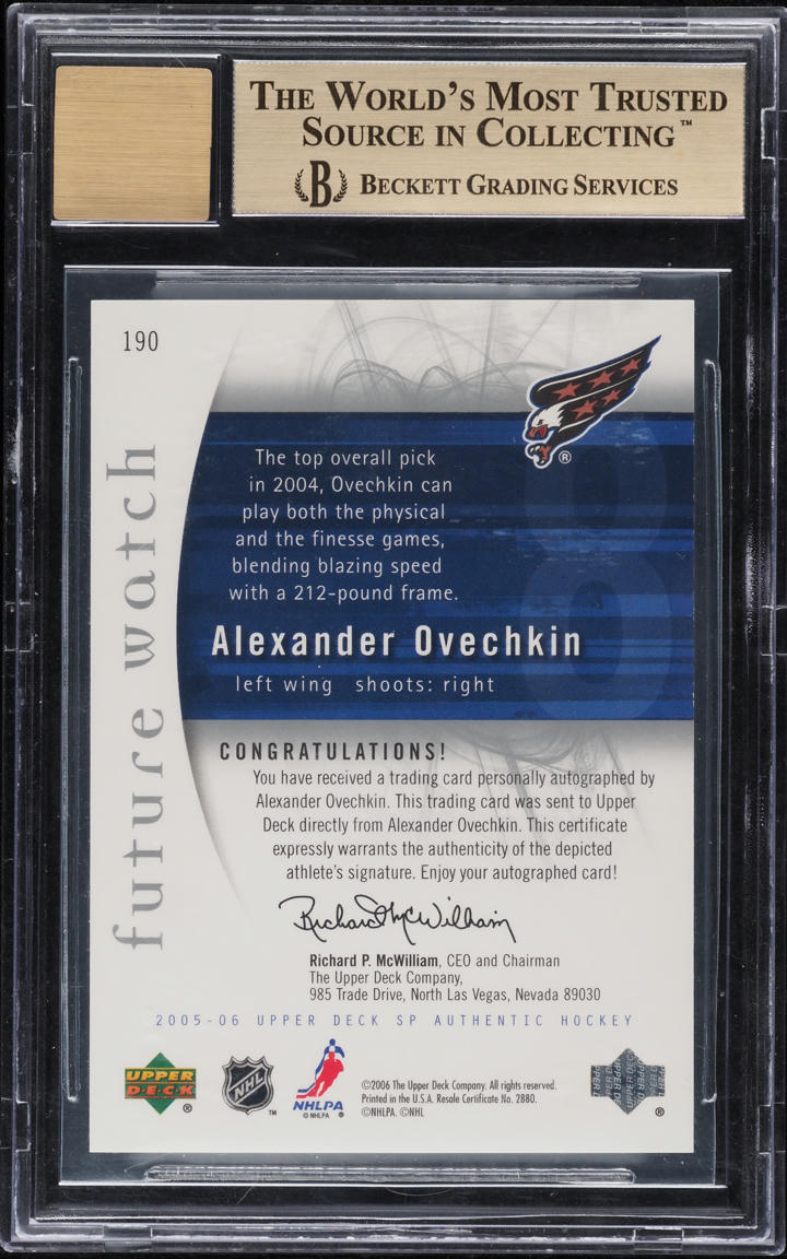 2005 SP Authentic Alexander Ovechkin ROOKIE AUTO /999 #190 BGS 9.5 GEM MINT