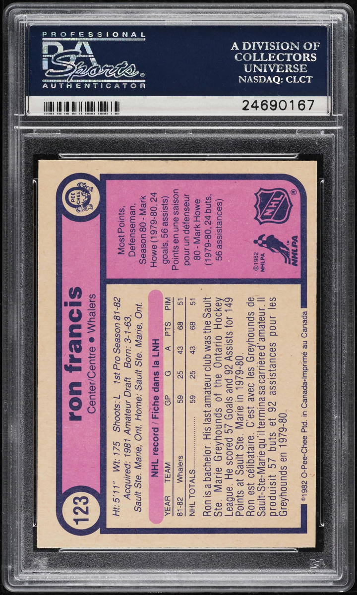 1982 O-Pee-Chee Hockey Ron Francis ROOKIE #123 PSA 10 GEM MINT