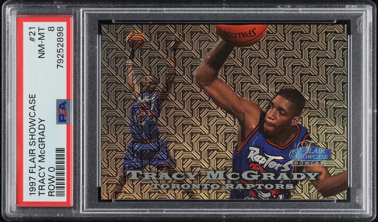1997 Flair Showcase Row 0 Tracy McGrady ROOKIE /500 #21 PSA 8 NM 