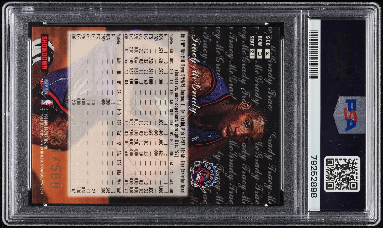 1997 Flair Showcase Row 0 Tracy McGrady ROOKIE /500 #21 PSA 8 NM 