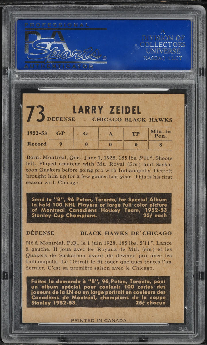 1953 Parkhurst Larry Zeidel #73 PSA 8 NM-MT