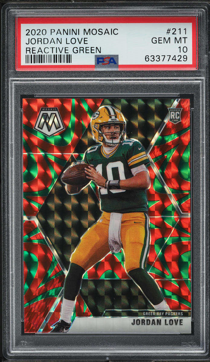 2020 Panini Mosaic Reactive Green Jordan Love ROOKIE #211 PSA 10 GEM MINT