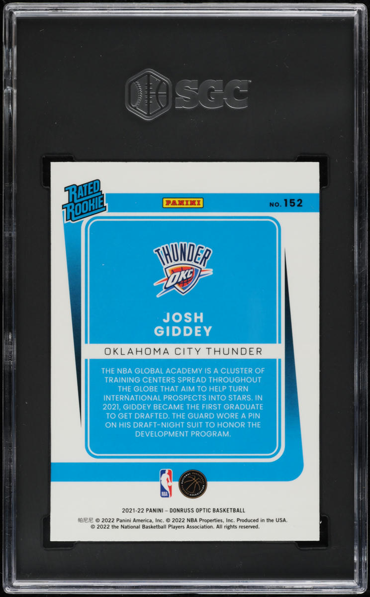 2021 Donruss Optic Josh Giddey ROOKIE #152 SGC 10 GEM MINT