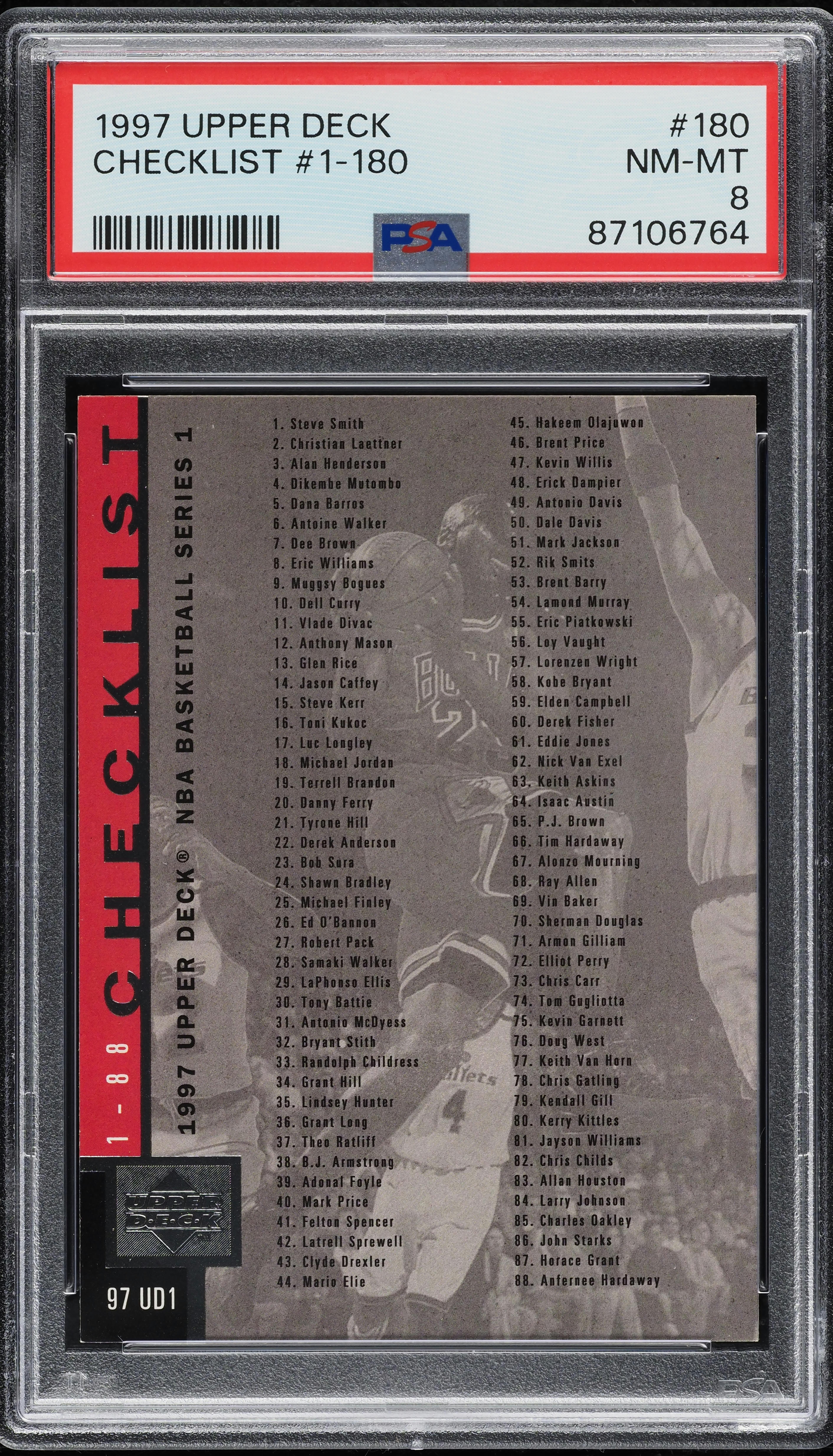 1997 Upper Deck Basketball Checklist #1-180 #180 PSA 8 NM-MT on