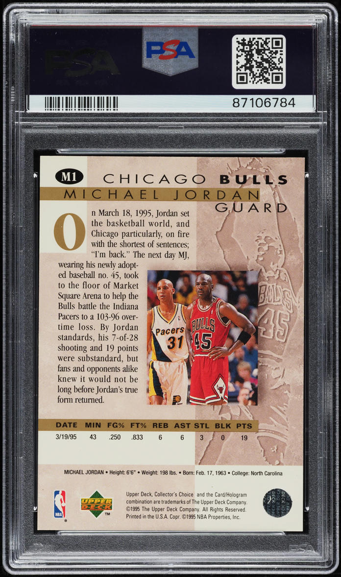 1995 Collector's Choice He's Back Michael Jordan #M1 PSA 6 EXMT