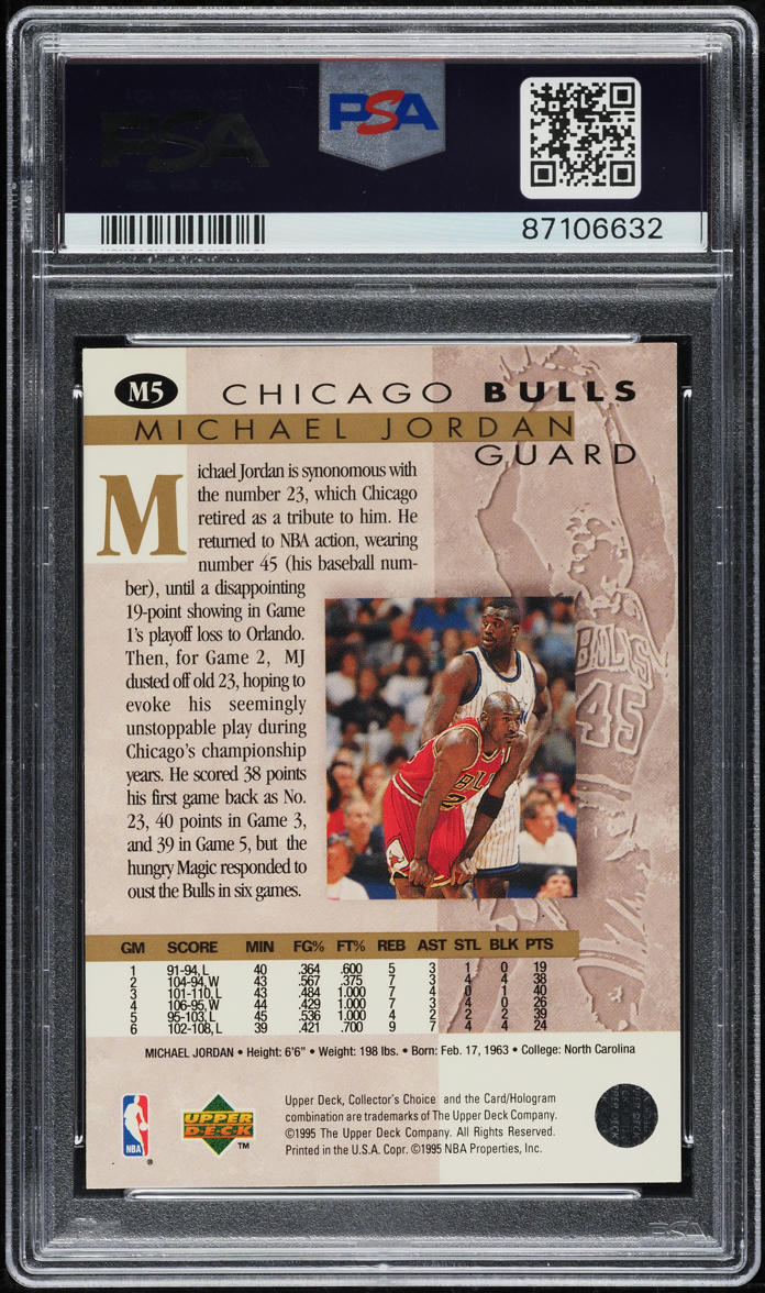 1995 Collector's Choice He's Back Michael Jordan #M5 PSA 6 EXMT