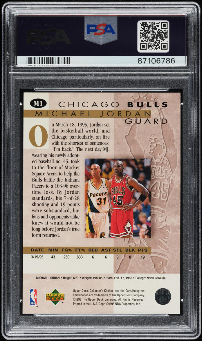 1995 Collector's Choice He's Back Michael Jordan #M1 PSA 7 NRMT