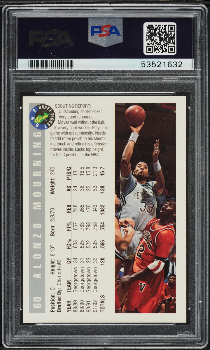 1992 Classic Draft Picks Alonzo Mourning ROOKIE #60 PSA 7 NRMT