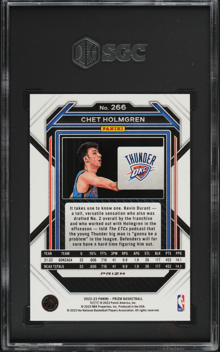 2022 Panini Prizm Silver Chet Holmgren ROOKIE #266 SGC 9.5 MINT+