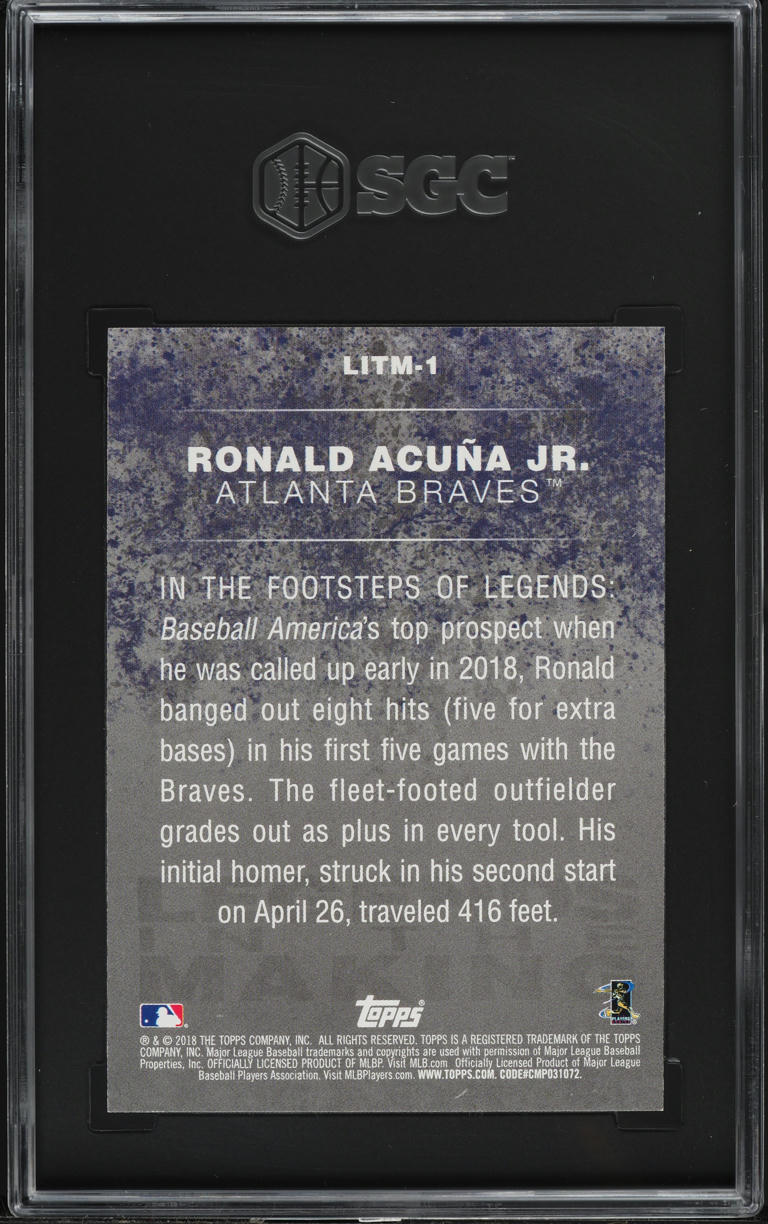 2018 Topps Update Legends In The Making Ronald Acuna Jr. ROOKIE #LITM-1 SGC 10