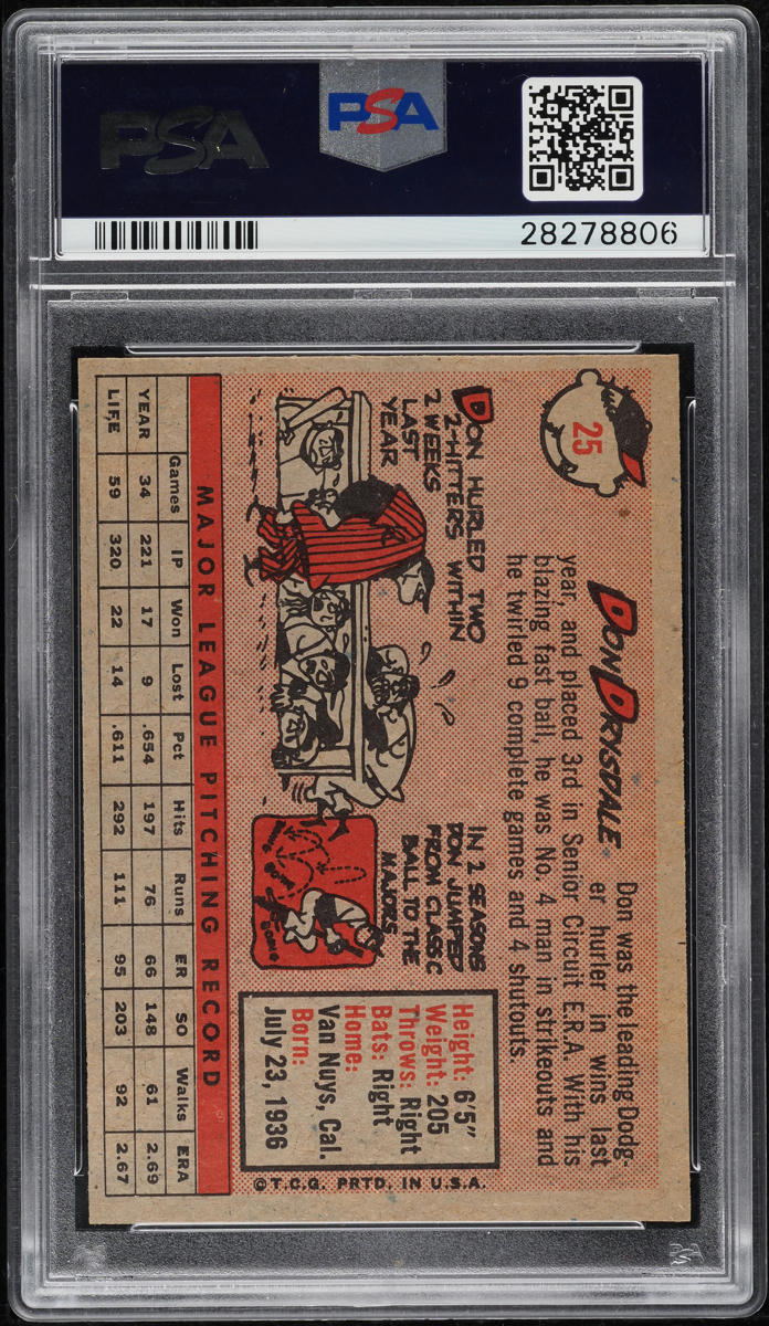 1958 Topps Don Drysdale #25 PSA 7 NRMT