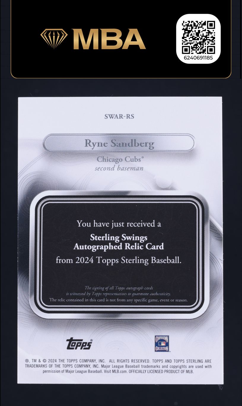 2024 Topps Sterling Swings Red Ryne Sandberg PATCH AUTO /5 #SWAR-RS MBA AUTH