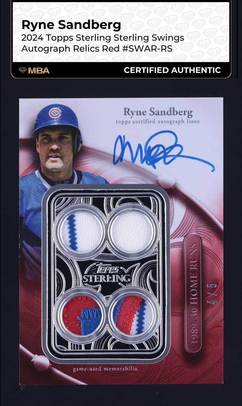 2024 Topps Sterling Swings Red Ryne Sandberg PATCH AUTO /5 #SWAR-RS MBA AUTH