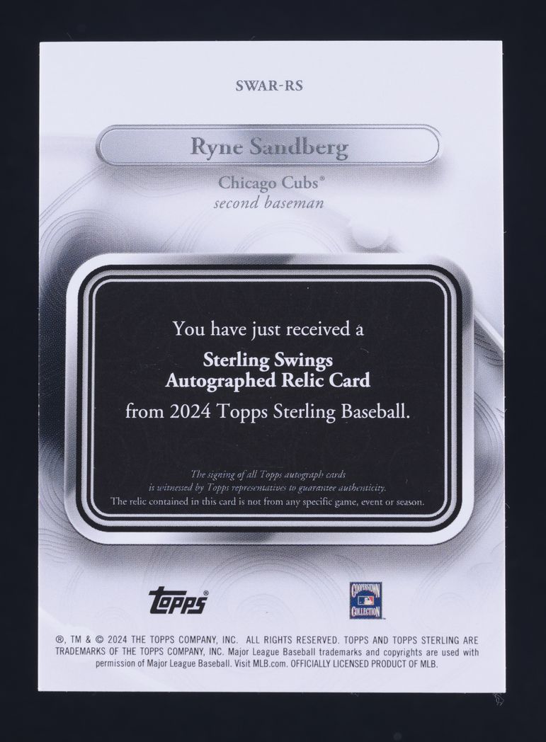 2024 Topps Sterling Swings Red Ryne Sandberg PATCH AUTO /5 #SWAR-RS MBA AUTH