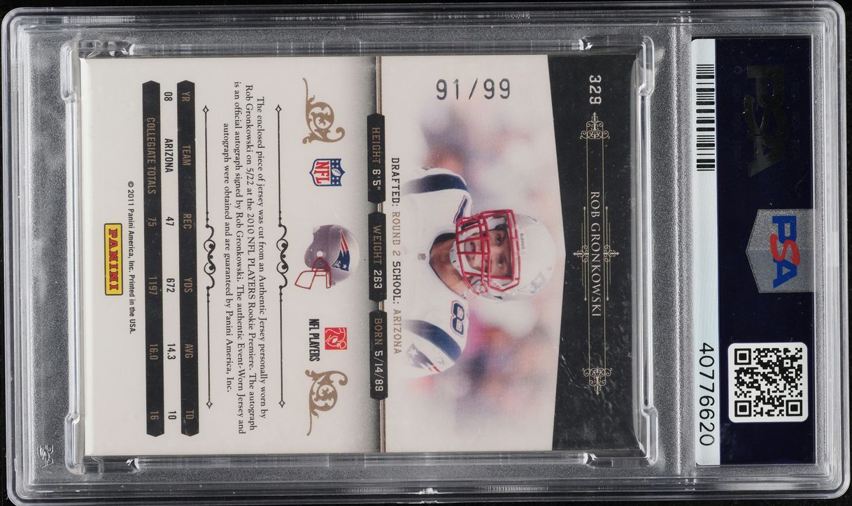 2010 National Treasures Silver Rob Gronkowski ROOKIE PATCH AUTO /99 #329 PSA 10