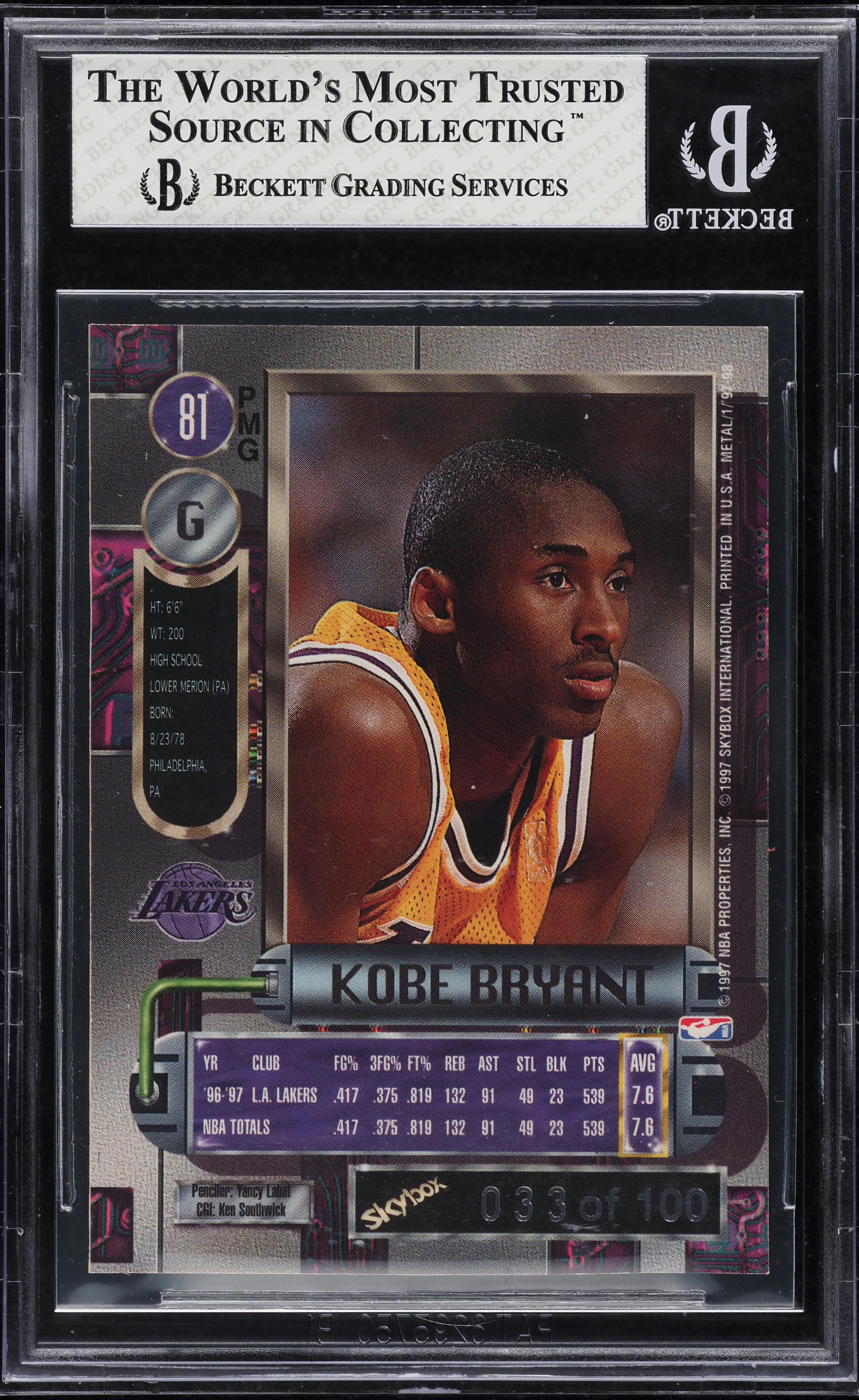 1997 Metal Universe Precious Metal Gems PMG Red Kobe Bryant /100