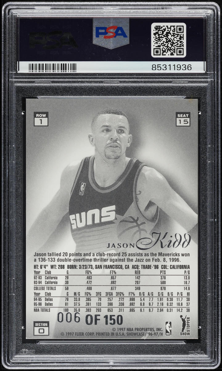 1996 Flair Showcase Legacy Collection Row 1 Jason Kidd /150 #15 