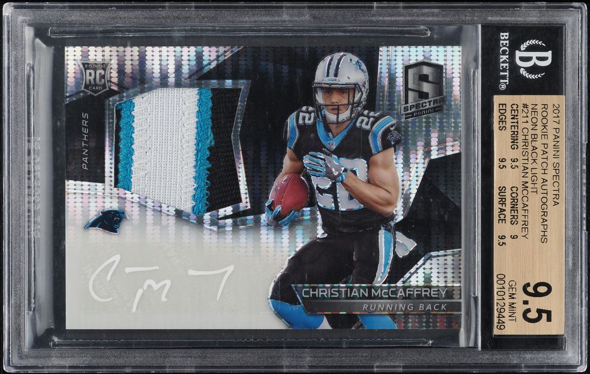 2017 Panini Spectra Neon Black Christian McCaffrey RC PATCH AUTO /10 BGS 9.5