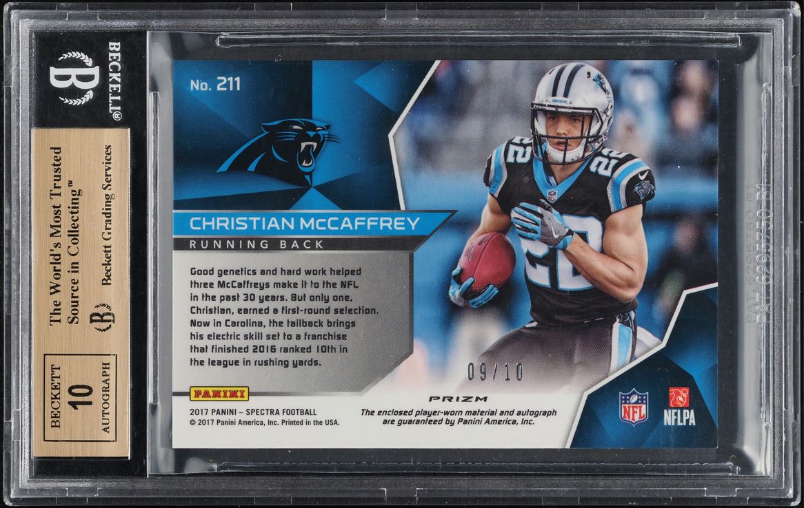 2017 Panini Spectra Neon Black Christian McCaffrey RC PATCH AUTO