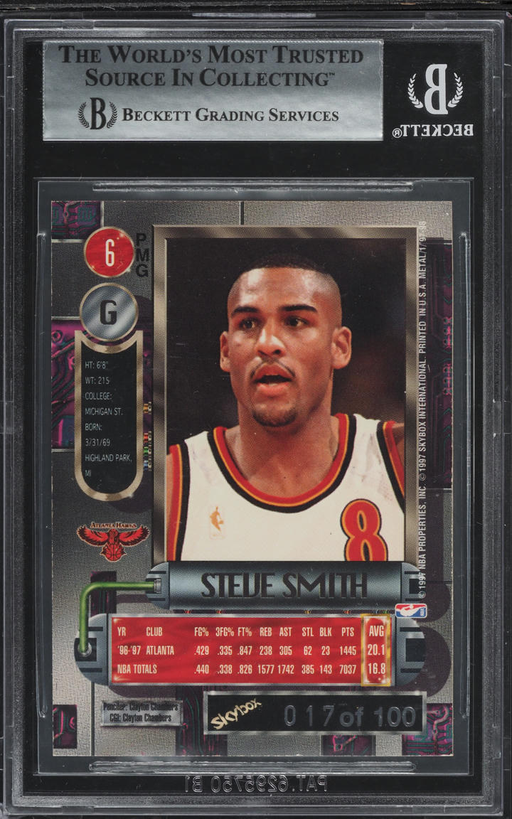1997 Metal Universe Precious Metal Gems PMG Red Steve Smith /100 #6  BGS 8.5