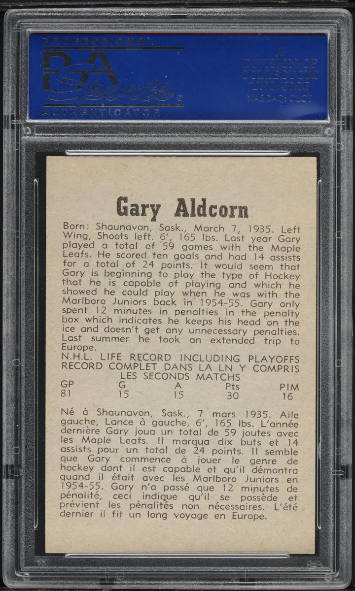 1958 Parkhurst Gary Aldcorn #18 PSA 8 NM-MT