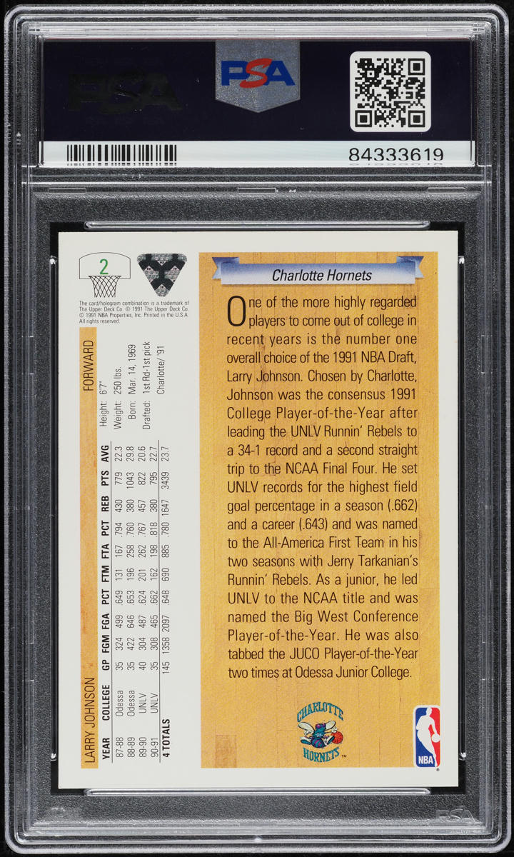 1991 Upper Deck Basketball Larry Johnson ROOKIE #2 PSA 10 GEM MINT