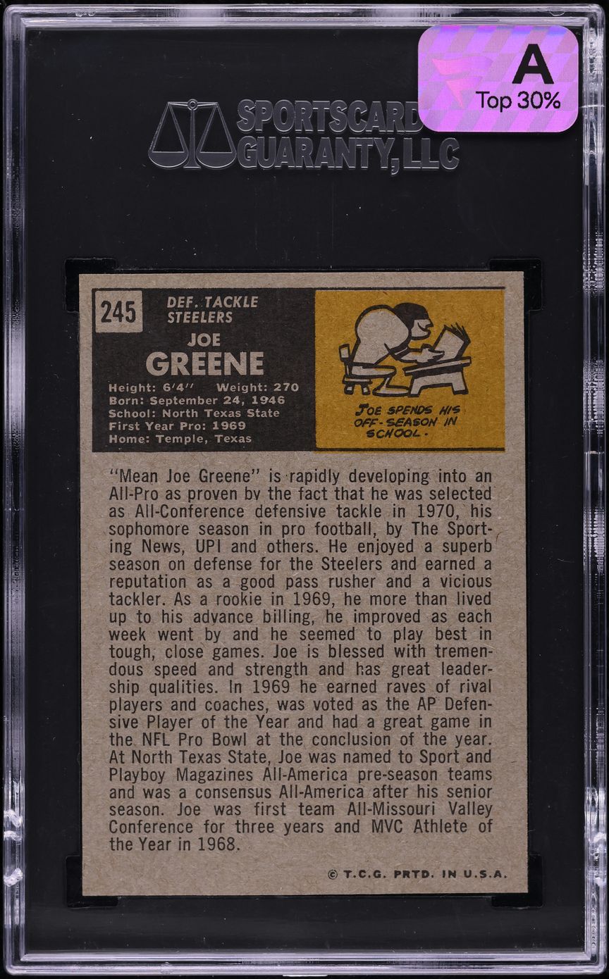 1971 Topps Football Joe Greene ROOKIE #245 SGC 9 MINT