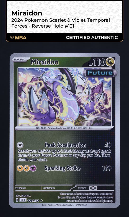 2024 Pokemon SV Temporal Forces Reverse Holo Miraidon #121 MBA AUTH