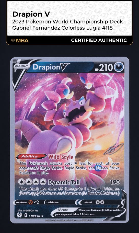 2023 Pokemon World Championships Gabriel Fernandez Lugia Drapion V #118 MBA AUTH
