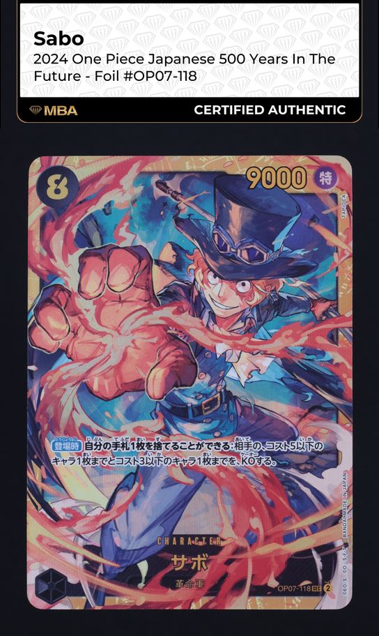 2025 ONE PIECE JP SABO 3周年セット #118 2025 One Piece Japanese 3rd Anniversary Set Sabo #OP07-118 CGC 10