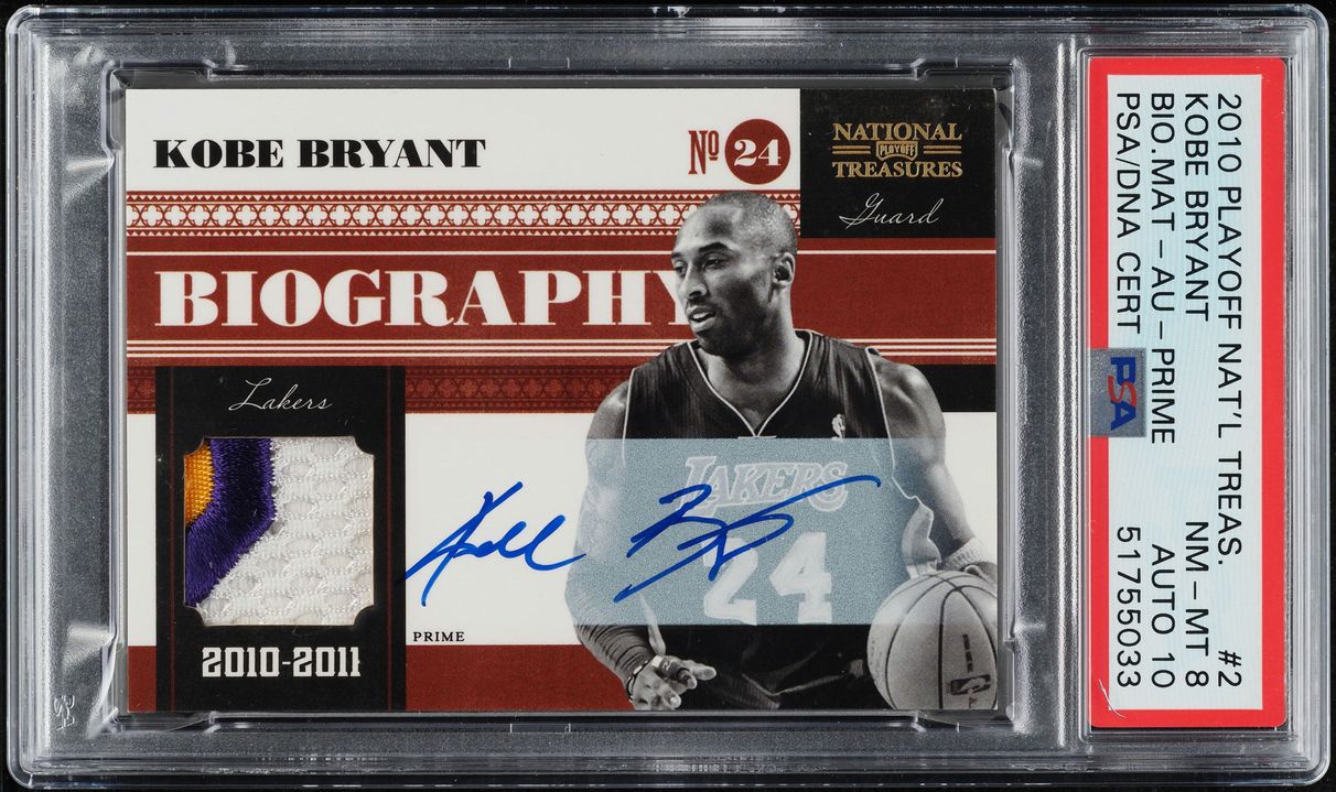 2010 Playoff National Treasures Bio. Kobe Bryant PATCH AUTO DNA 10 10/10 PSA 8