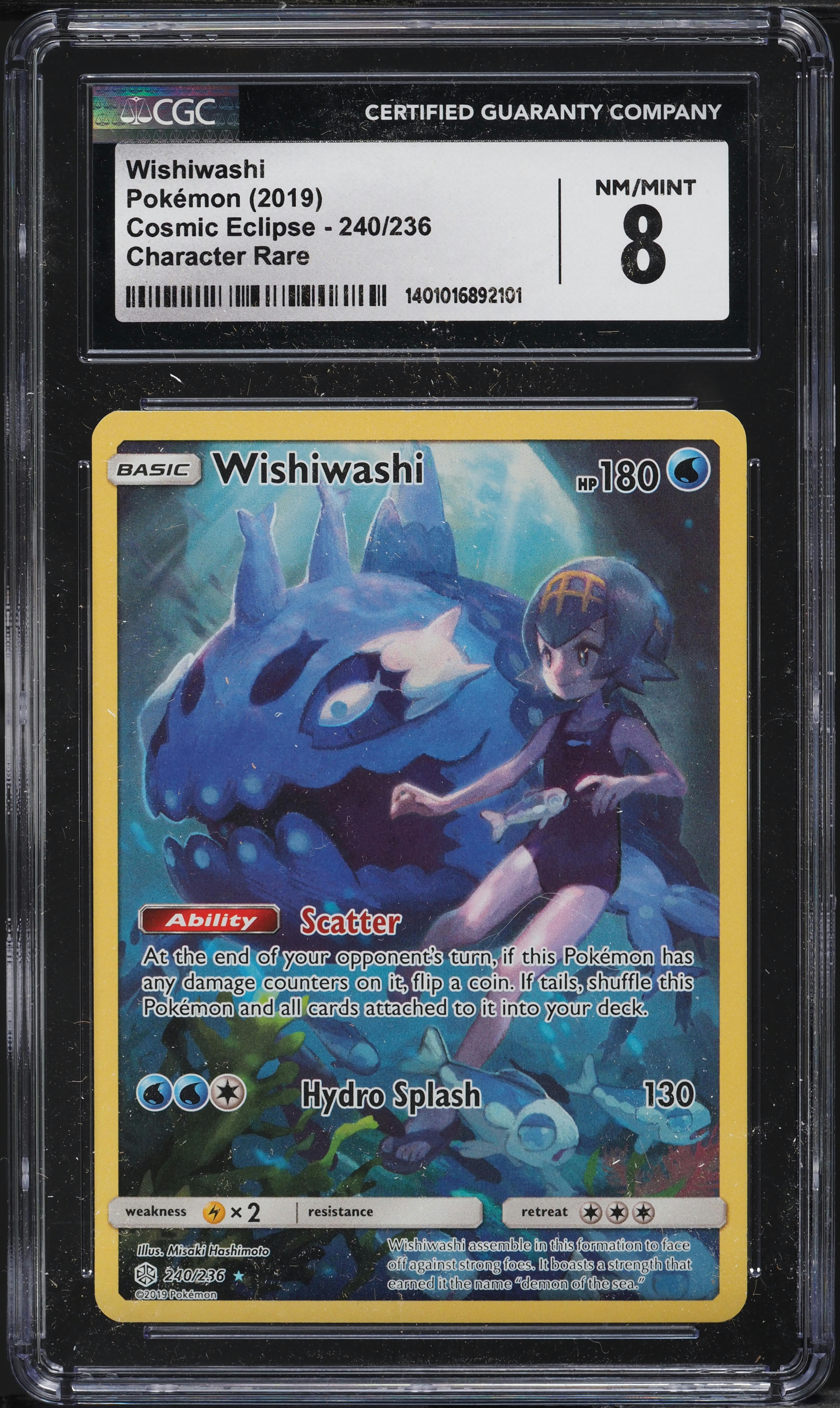 pokemon wishiwashi card 2019 Sun & Moon Cosmic Eclipse Alt Art #240 CGC 8 NM-MT on Fanatics Collect Rapid Strike Pokemon TCG - Wishiwashi GX