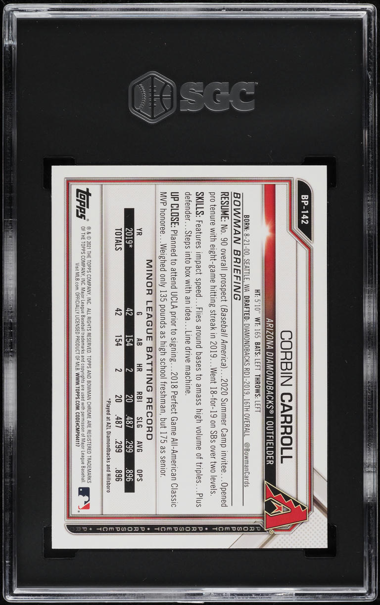 2021 Bowman Prospects Corbin Carroll #BP-142 SGC 10 GEM MINT