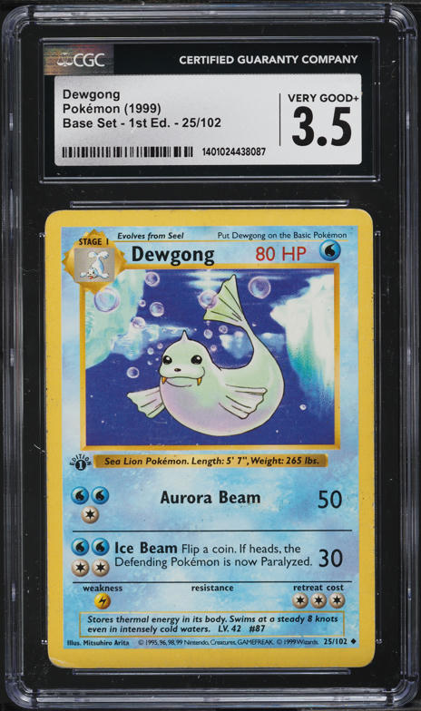 1999 Pokemon Base Set Shadowless 1st Edition Dewgong #25 CGC 3.5 VG+