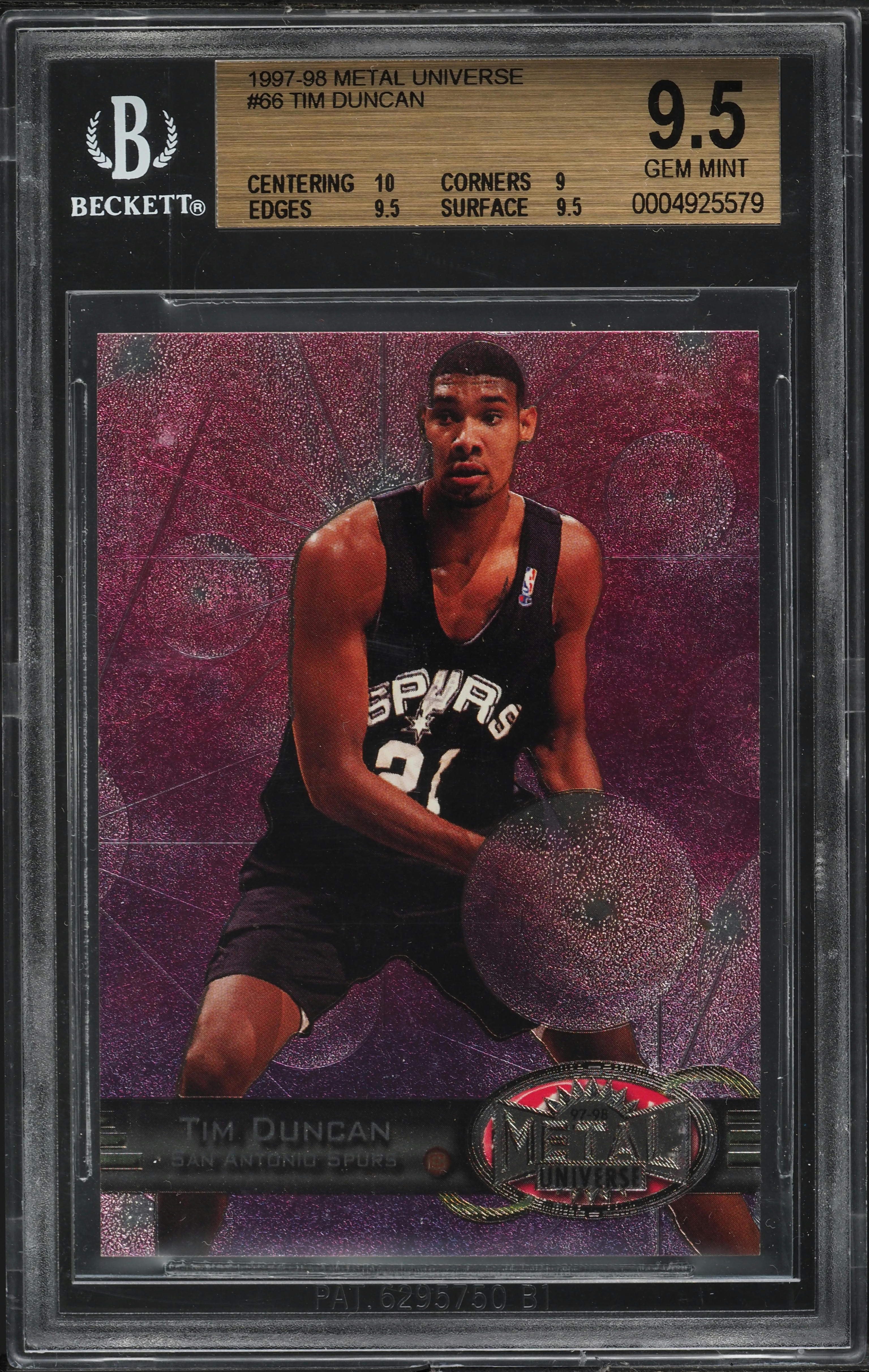 1997 Metal Universe Tim Duncan ROOKIE #66 BGS 9.5 GEM MINT on