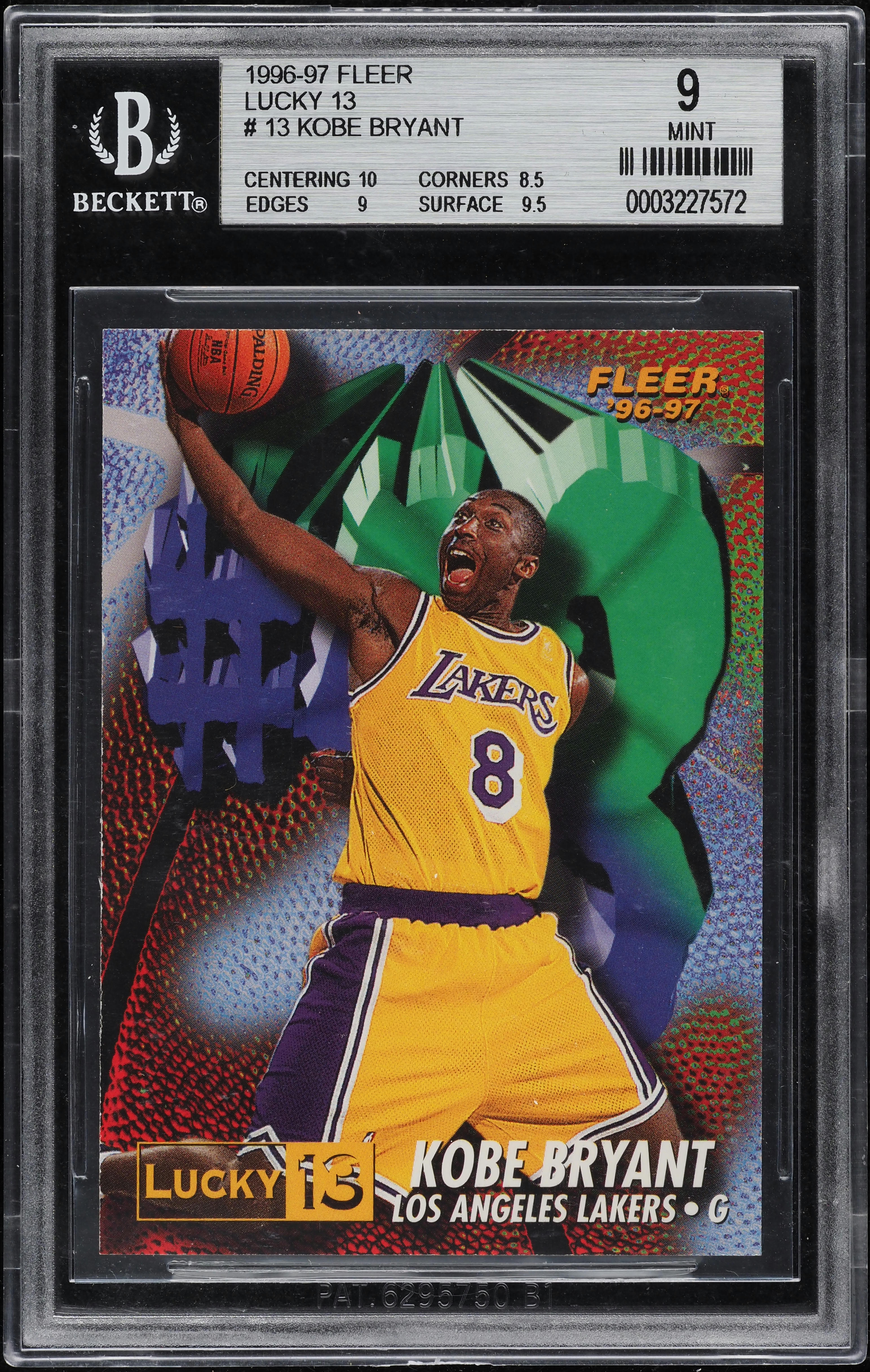 1996 Fleer Lucky 13 Kobe Bryant ROOKIE #13 BGS 9 MINT on Fanatics