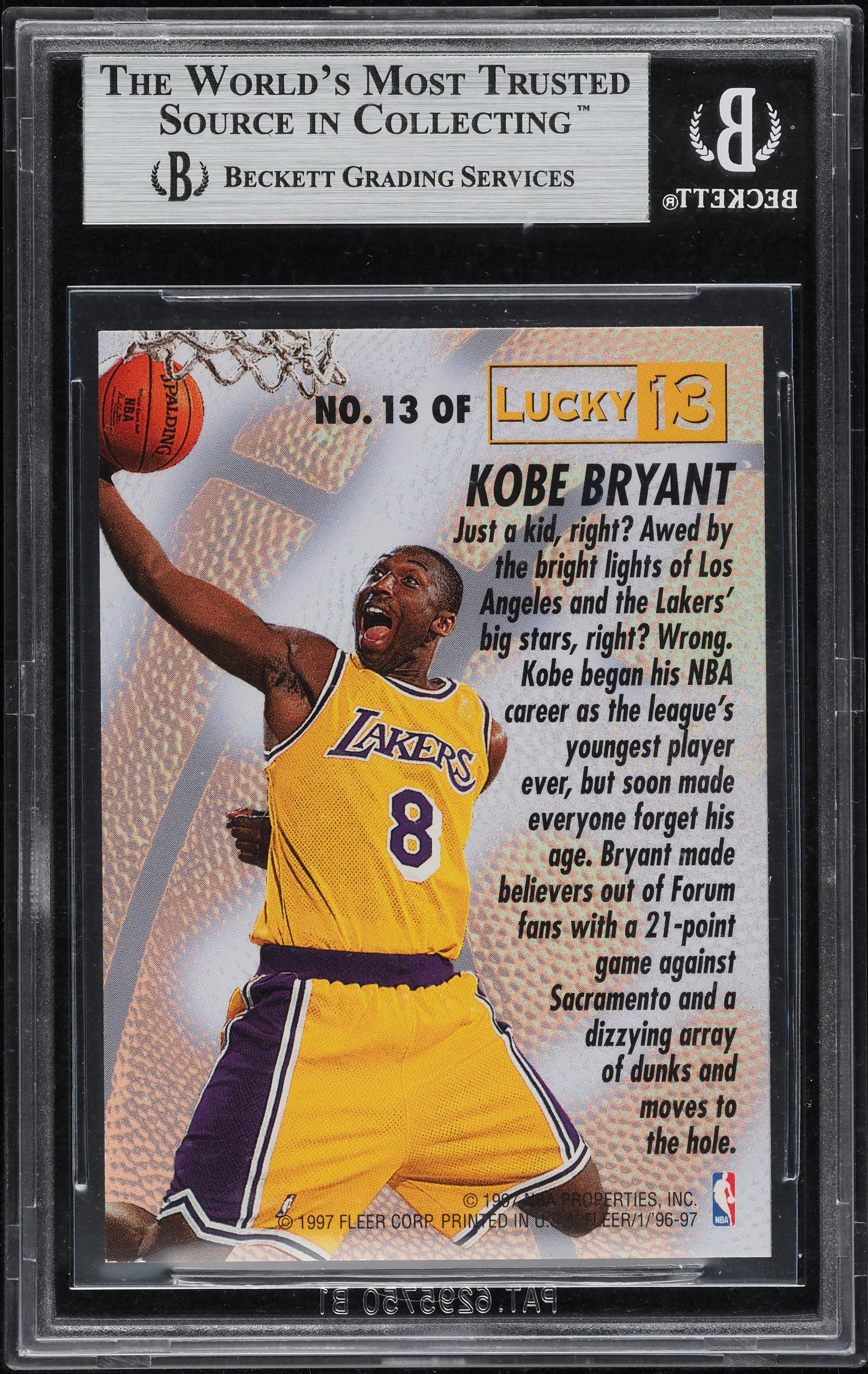 1996 Fleer Lucky 13 Kobe Bryant ROOKIE #13 BGS 9 MINT on Fanatics