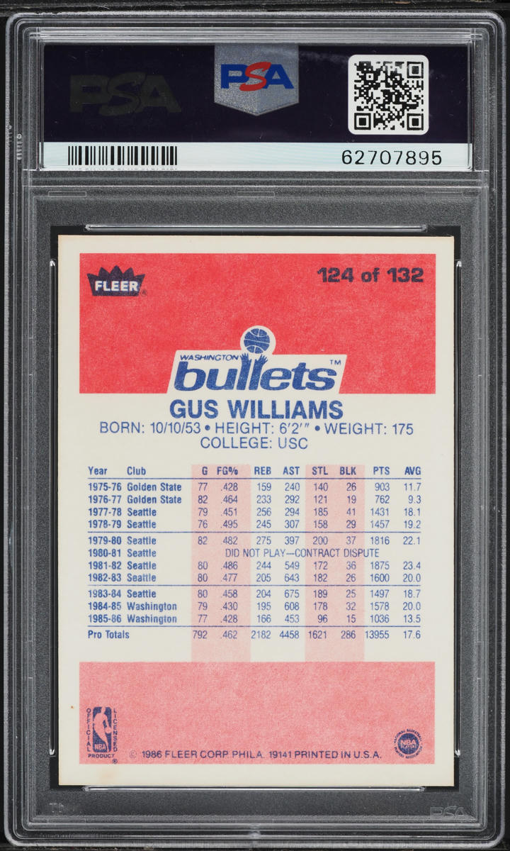 1986 Fleer Basketball Gus Williams #124 PSA 10 GEM MINT