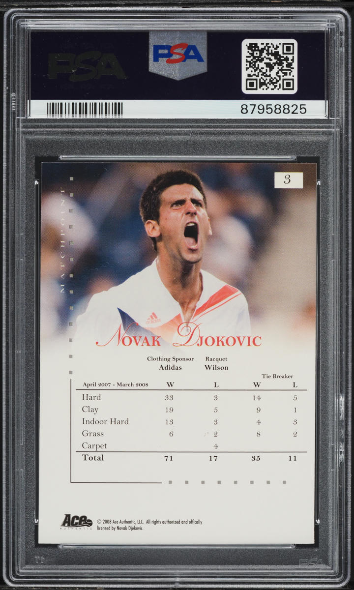 2008 Ace Authentic Match Point Novak Djokovic #3 PSA 10 GEM MINT