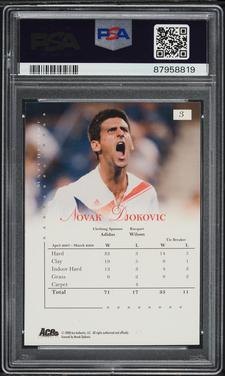 2008 Ace Authentic Match Point Novak Djokovic #3 PSA 10 GEM MINT